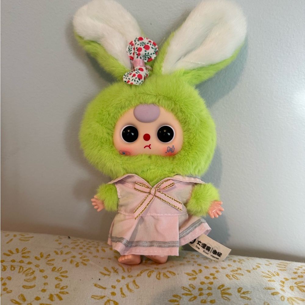 Baby Three Macaron Cute Bunny Plush Doll Keychain - Green